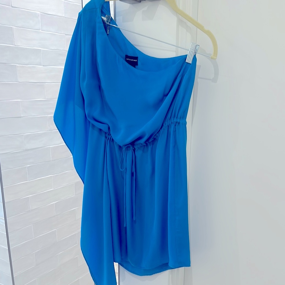 Central Park West Blue Asymmetrical Tie Front Dress Size Small